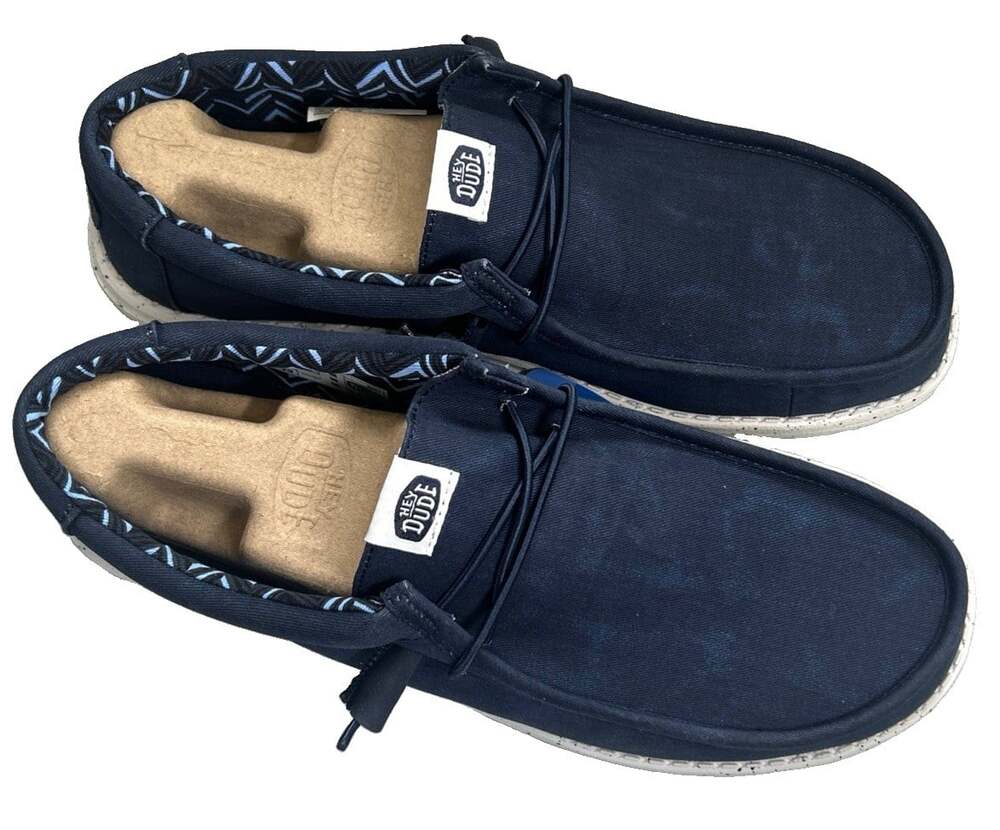 Hey Dude Wally Stretch Canvas Navy Blue Men's US 11 EU 44 UK 10 40700-410 NEW - Picture 3 of 10